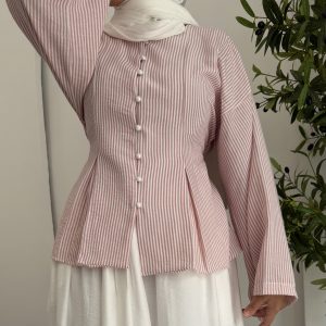Stripped Linen Blouse - Baby Pink 💗