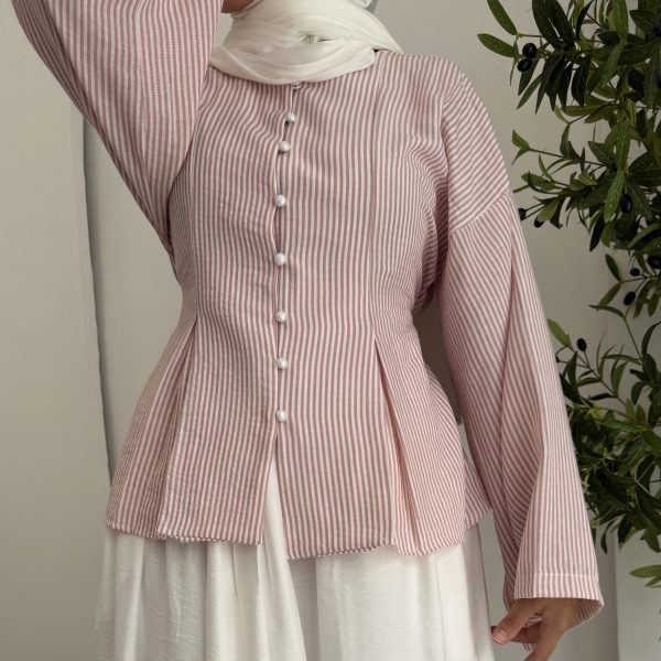 Stripped Linen Blouse - Baby Pink 💗