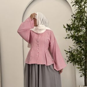 Stripped Linen Blouse - Pink 💗