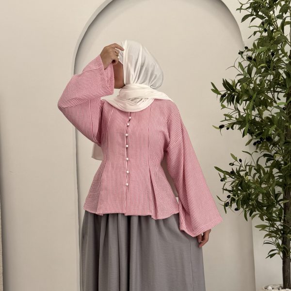 Stripped Linen Blouse - Pink đź’—