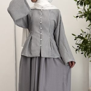 Stripped Linen Blouse - Grey đź©¶