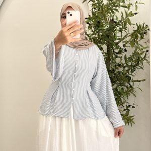 Stripped Linen Blouse - Light Blue ✨