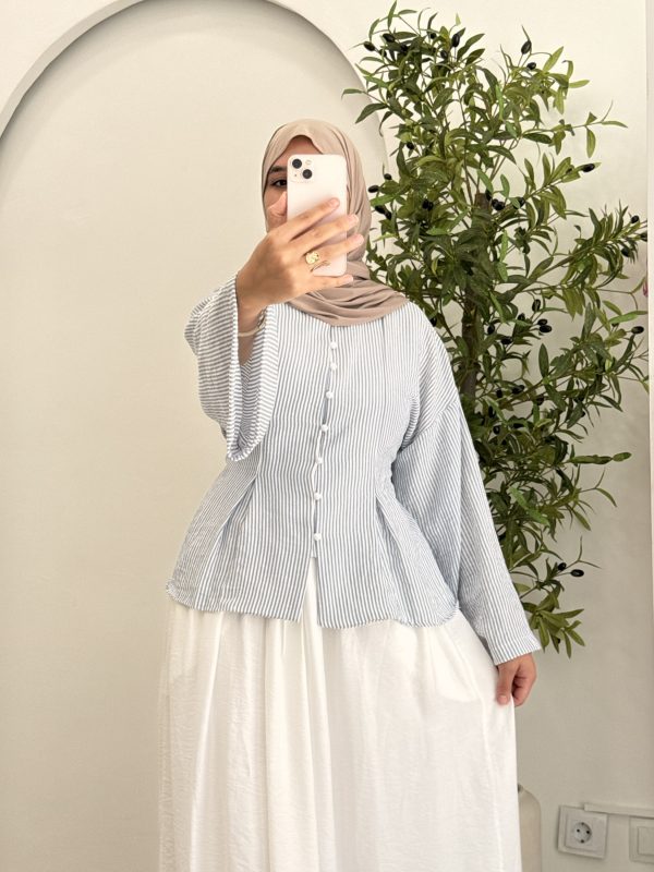Stripped Linen Blouse - Light Blue ✨